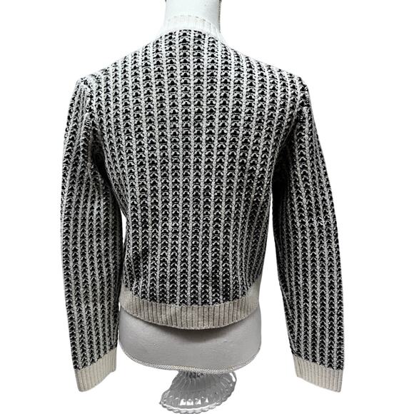 Maje Vintage Wool Beige Black Striped Button Up Sweater Cardigan Small - Picture 2 of 11